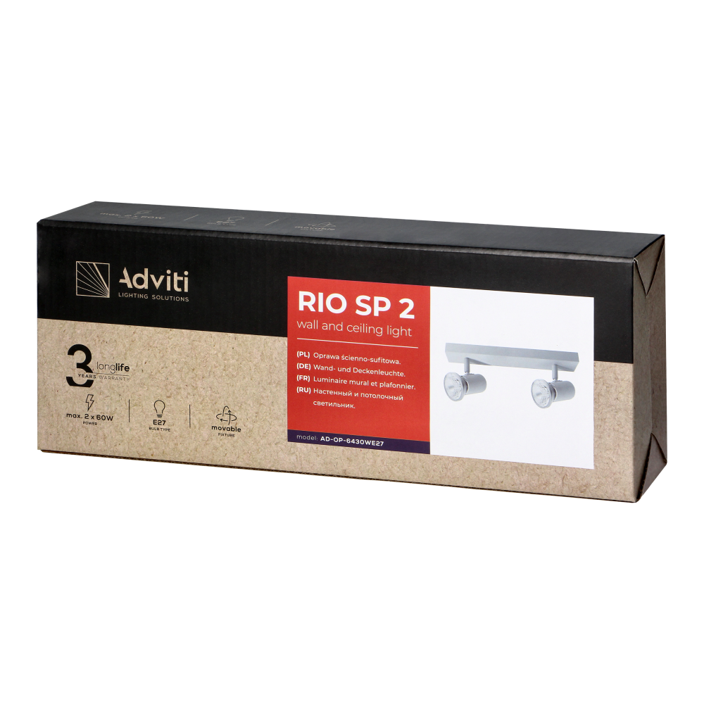 RIO SP 2, wall and ceiling light, E27 max. 2x60W, IP20, white